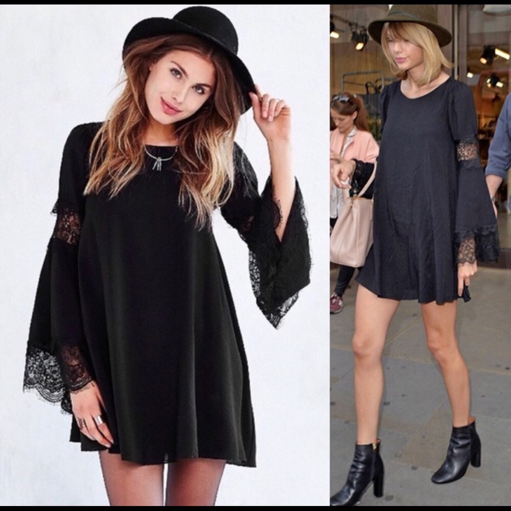 NWT Black Bell Sleeve Lace Boho Dress